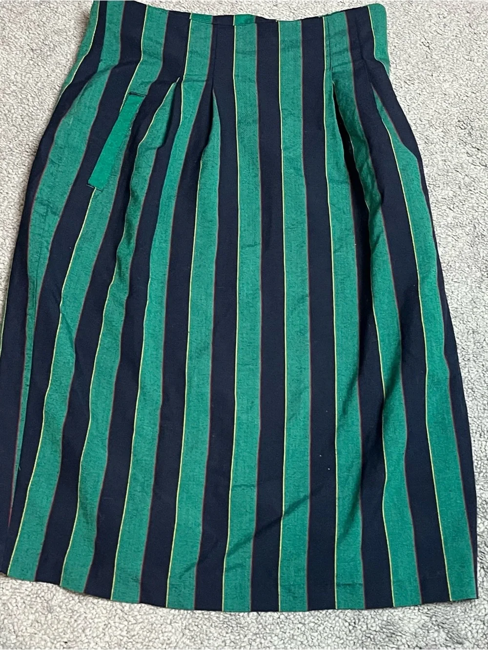 INTERMIX Green and Navy Vertical Stripe Pencil Skirt